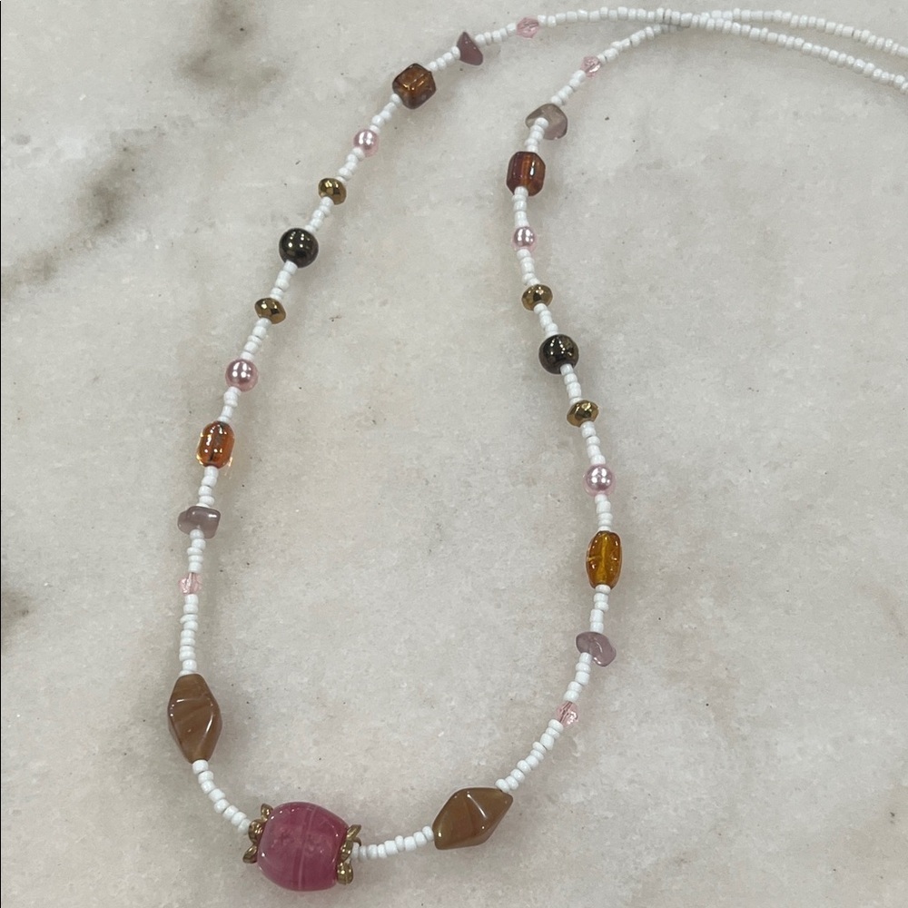 Beaded Statement Necklace Glass and Semi Precious Stone Accents 22in.